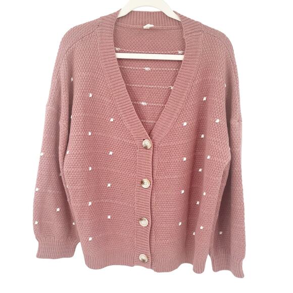 LexBrown Womens Oversized Button Front Knit Cardigan Sweater Size M/L Mauve - Picture 2 of 7